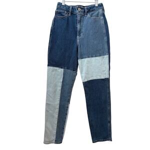 Hollister W24 L27 Y2K Ultra High Rise Patchwork Mom Jeans Color Block Denim EUC